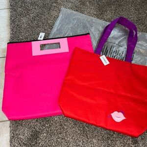 Clinique Tote Red Purple Pink Lips NWT Set Of 2